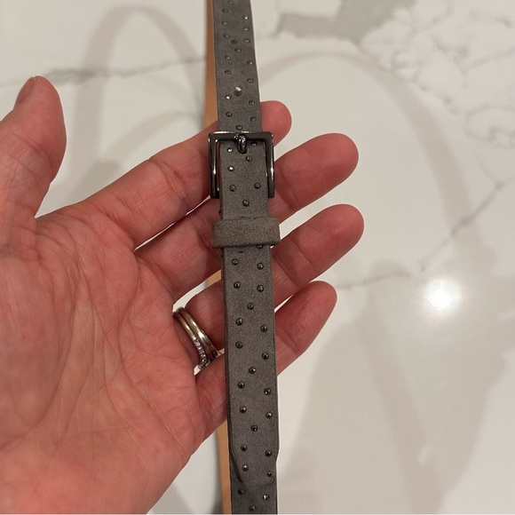 J. Crew Gray Suede Leather Sparkle Belt Womens S Studded Y2K 90s Thin Rivets - Picture 5 of 14